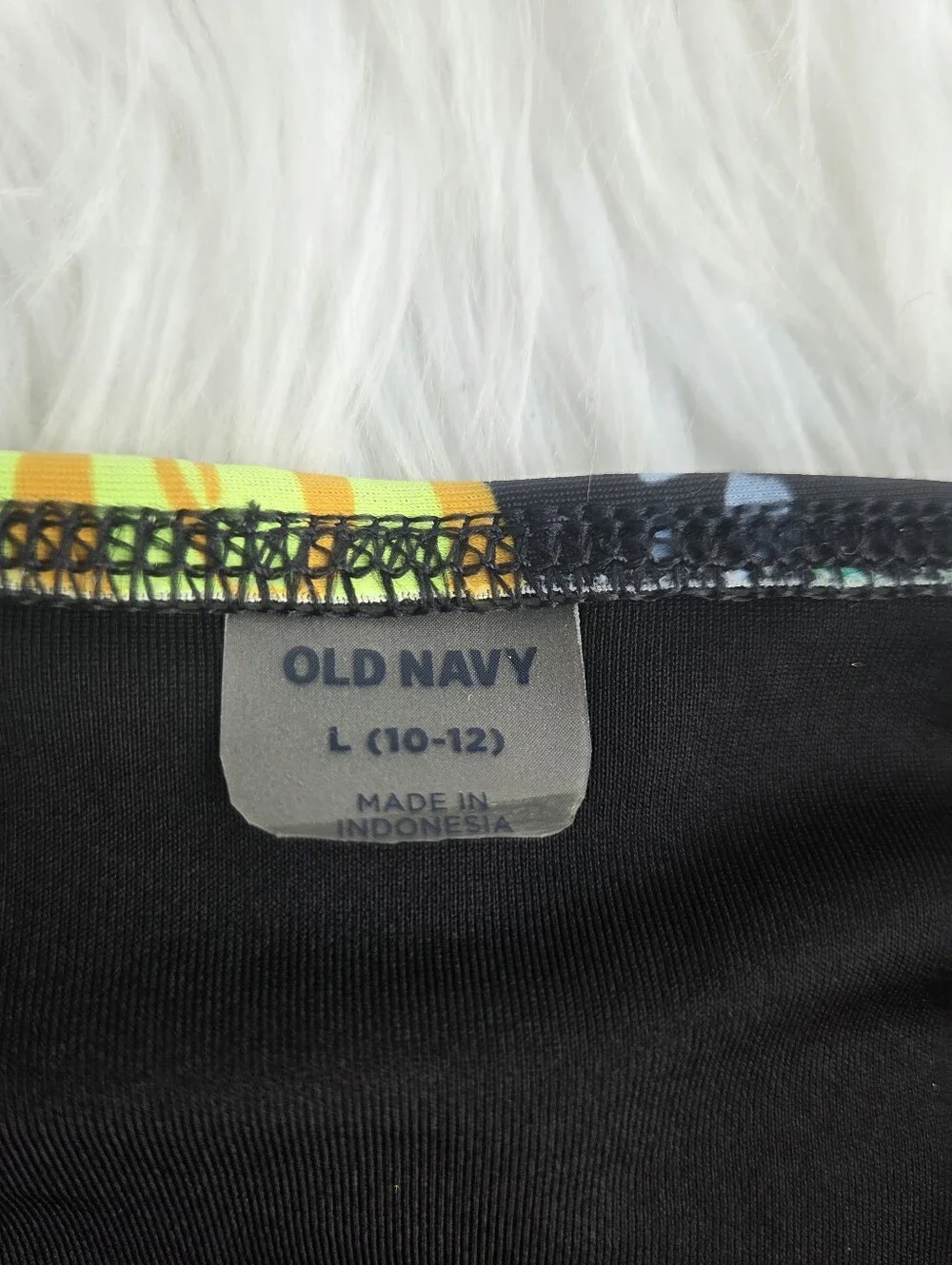 Old Navy - Kids Bead-Cutout One-Piece Swimsuit - Black with Neon Prints - Size